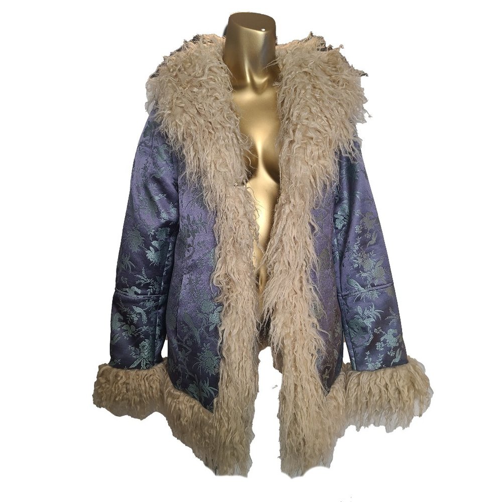 NWT Urban Outfitter UO Brocade Lilac Faux Fur Coat XS